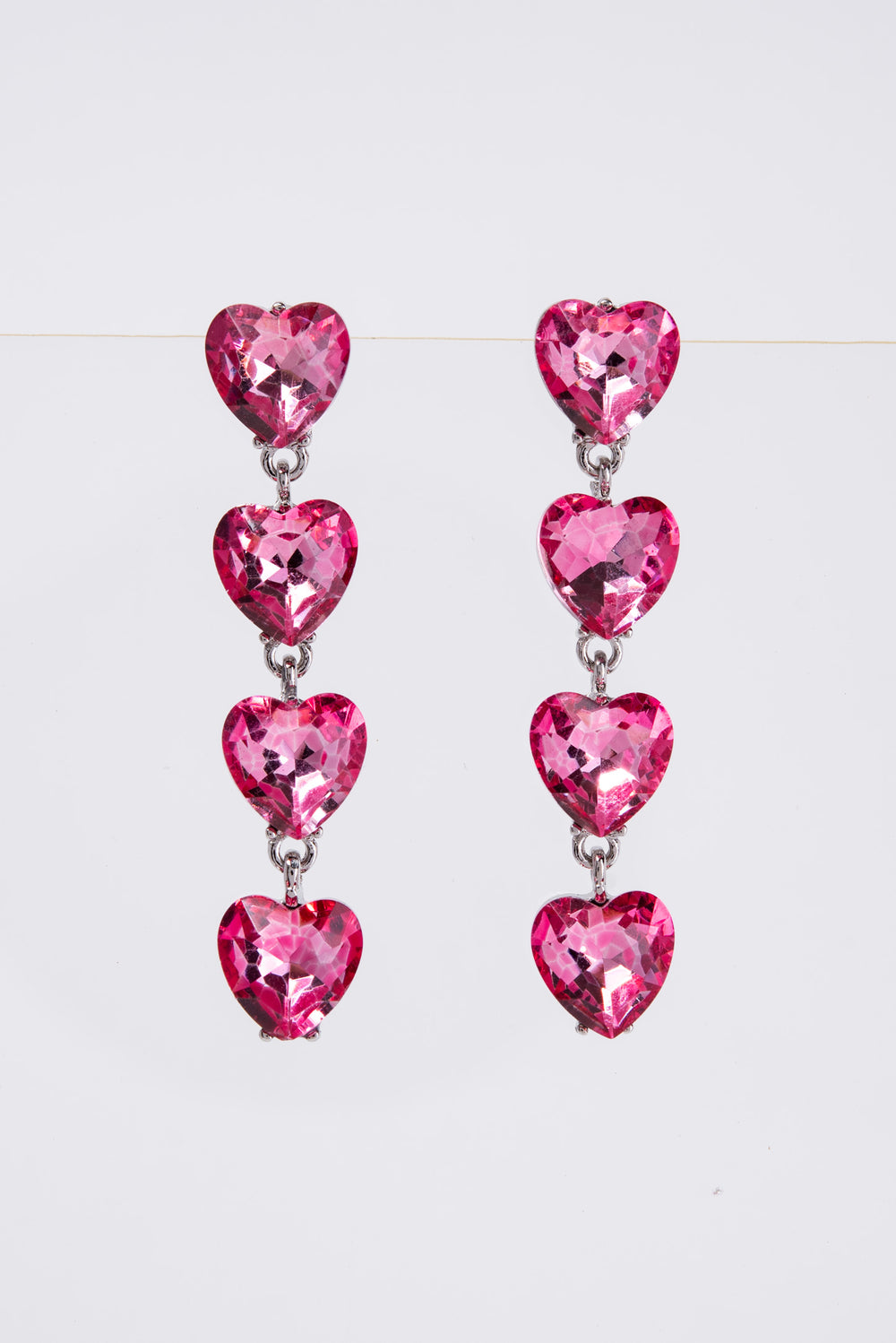 Jasmine 4-Tier Crystal Rhinestone Heart Shaped Earrings | Pink