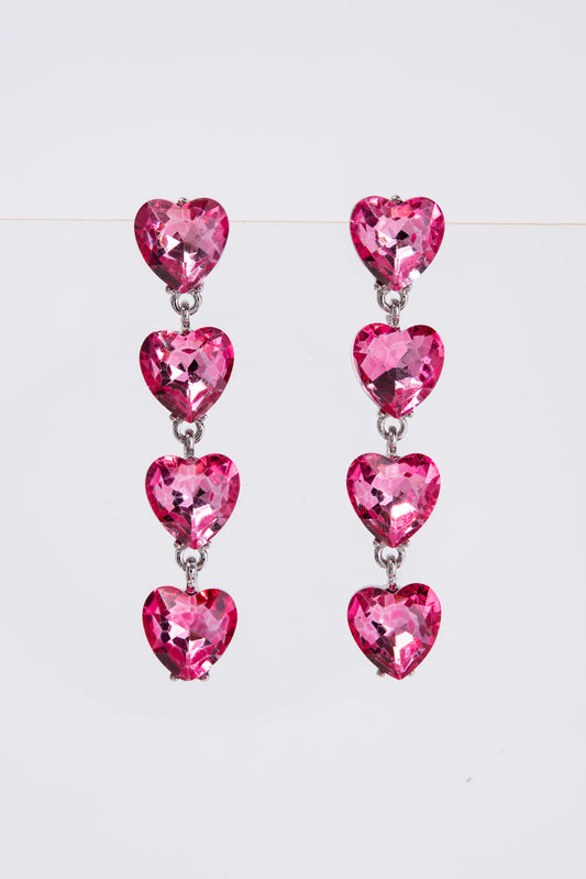 Jasmine 4-Tier Crystal Rhinestone Heart Shaped Earrings | Pink