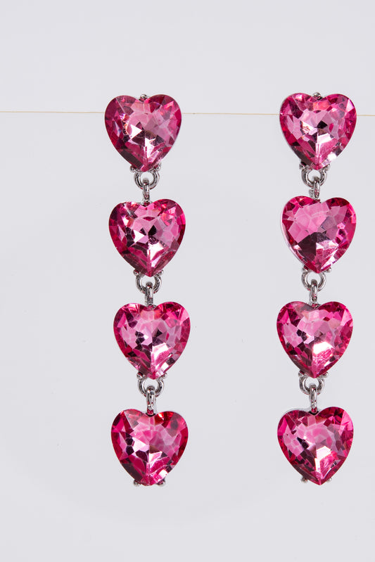 Jasmine 4-Tier Crystal Rhinestone Heart Shaped Earrings | Pink