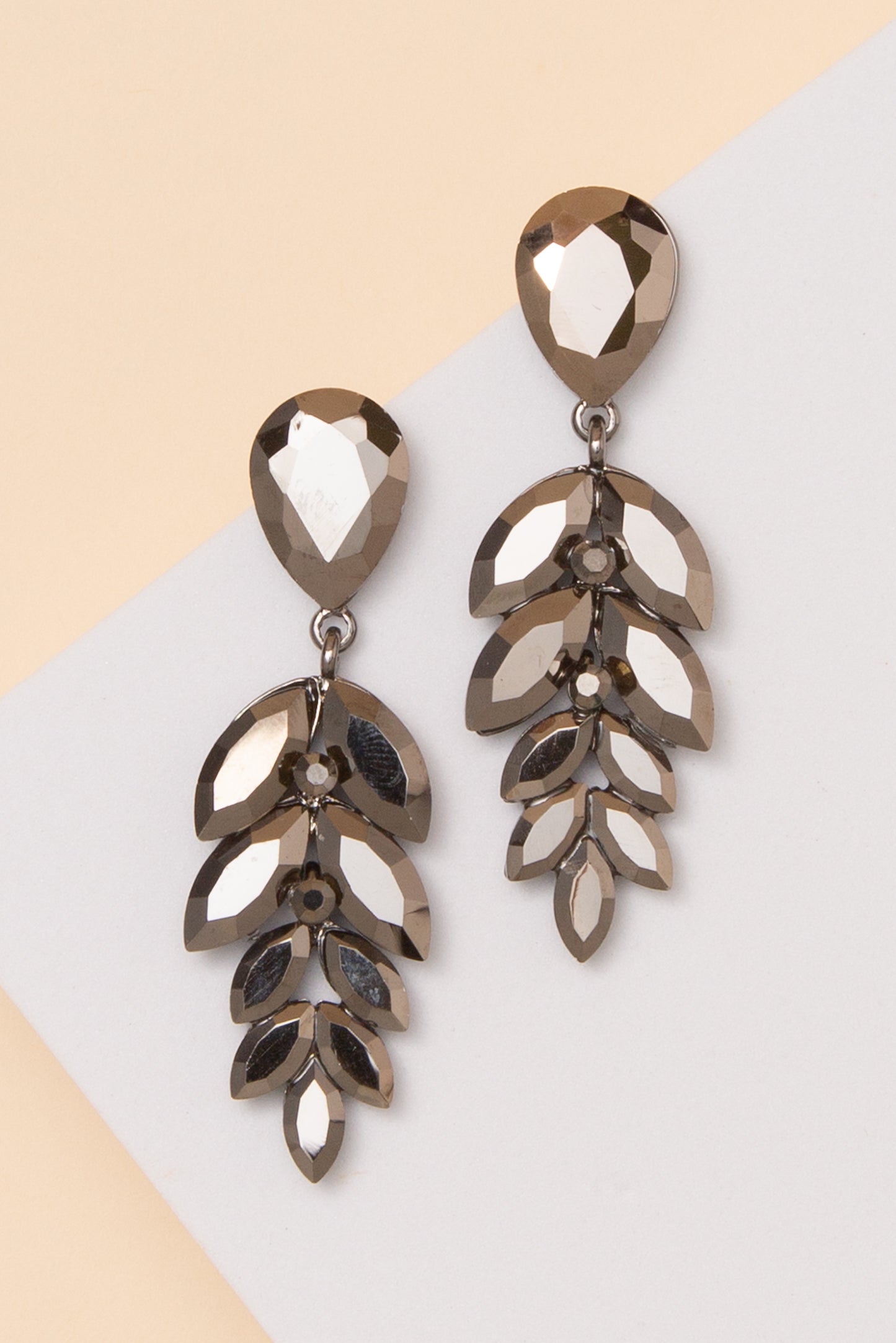 Mackenzie Marquise Cut Crystal Tiered Earrings | Grey