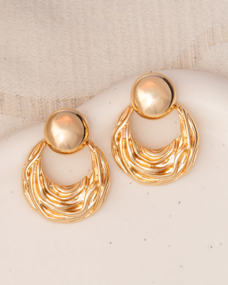 Danna Textured Round Door Knocker Post Dangle Earrings | Gold