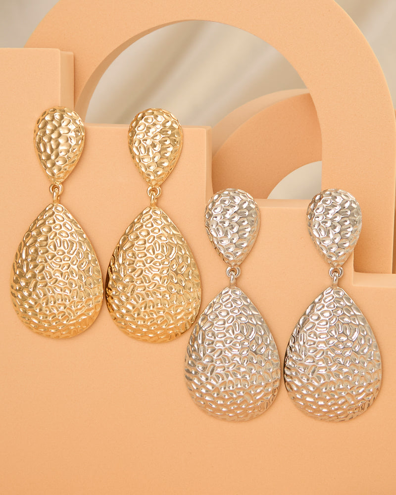Samantha Hammered Pattern Teardrop Earrings