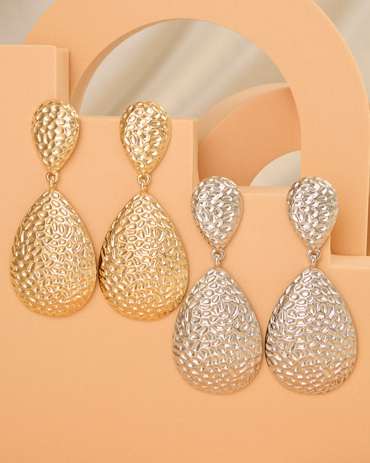 Samantha Hammered Pattern Teardrop Earrings