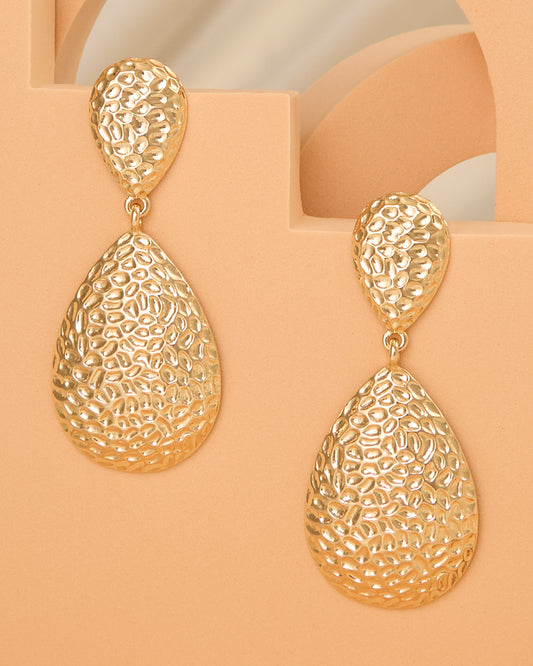 Samantha Hammered Pattern Teardrop Earrings | Gold