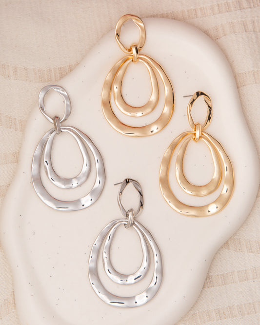 Francesca Hammered Finish Oval Door Knocker Post Dangle Earrings