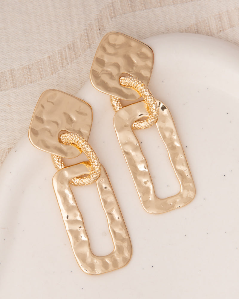 Nina Multi-Shape Hammered Geometric Door Knocker Post Earrings | Gold