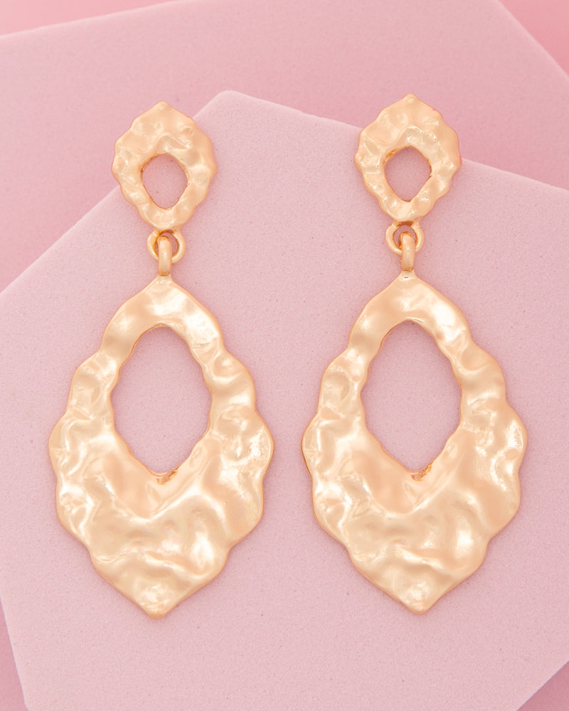 Arya Hammered Finish Teardrop Hoop Earrings | Gold