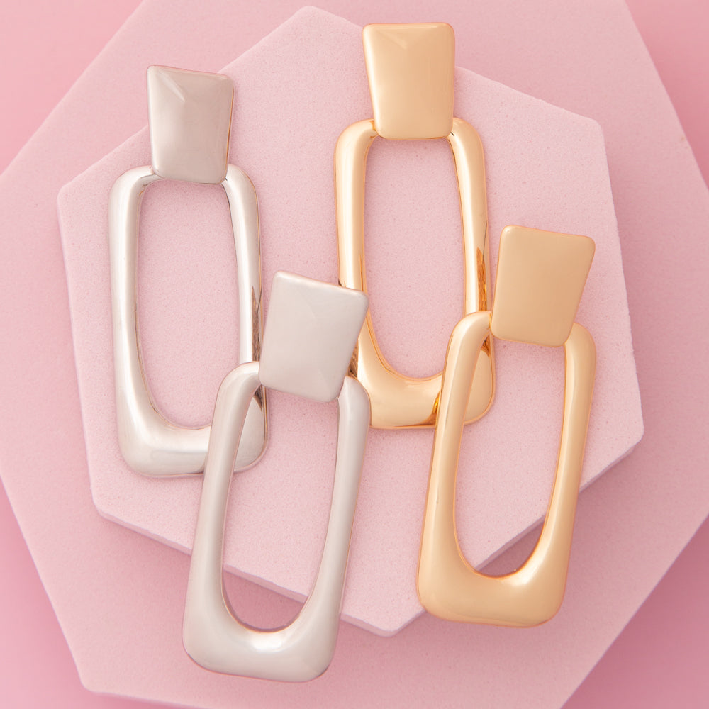 Lana Polished Rectangle Door Knocker Post Earrings