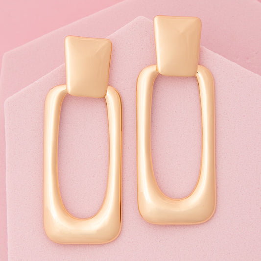 Lana Polished Rectangle Door Knocker Post Earrings | Gold