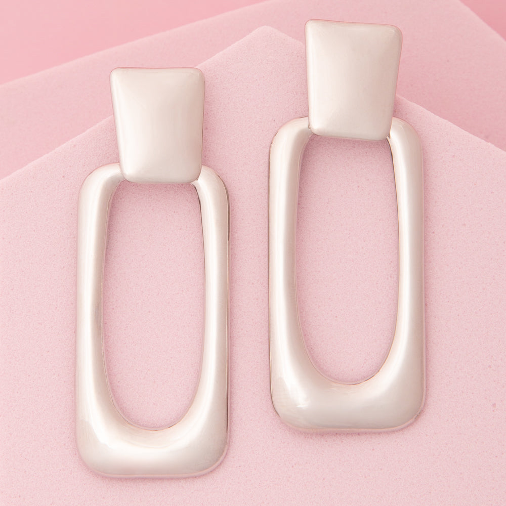Lana Polished Rectangle Door Knocker Post Earrings | Silver