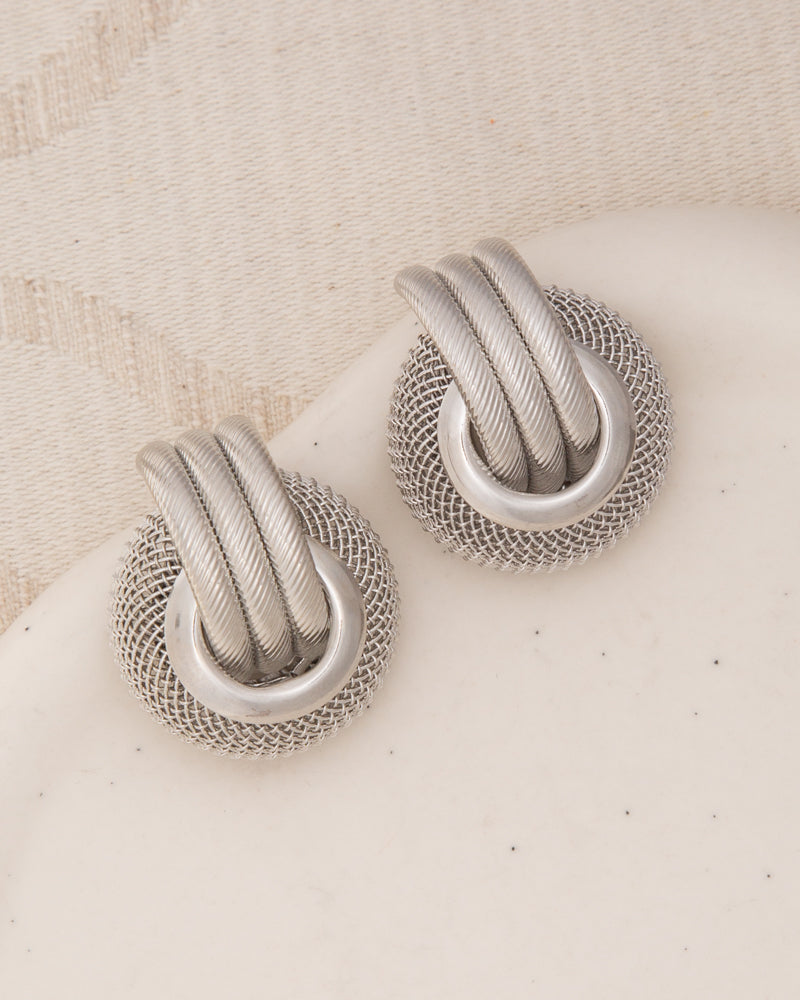 Millie Regal Baroque Wreath Pattern Button Earrings | Silver