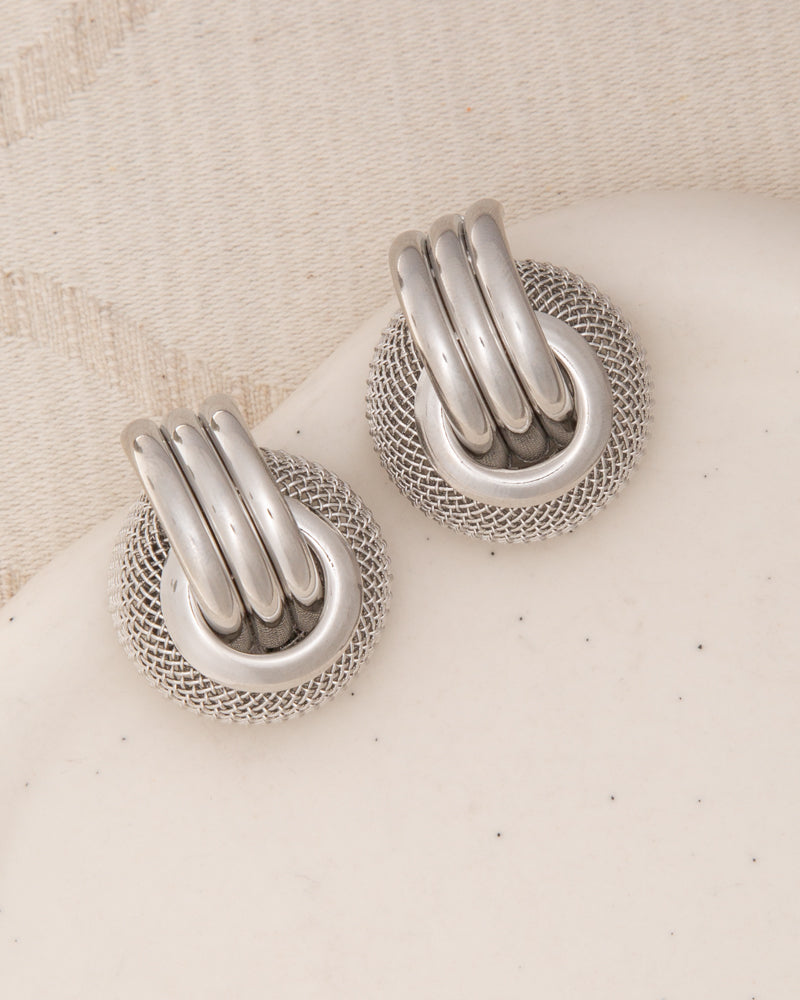 Kennedy Basket Weave Pattern Button Earrings | Silver