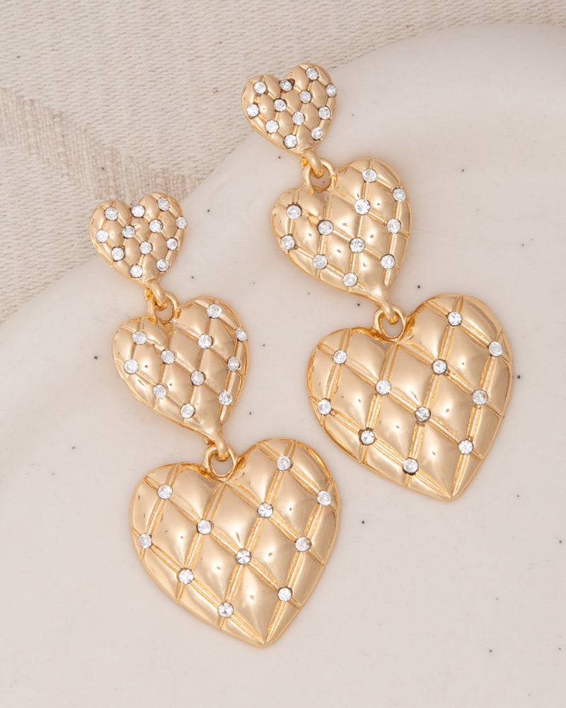 Madelyn 3-Tier Flush-Set Rhinestone Heart Shaped Post Earrings | Gold