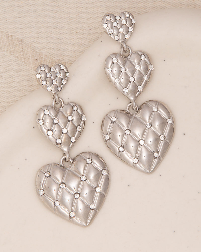 Madelyn 3-Tier Flush-Set Rhinestone Heart Shaped Post Earrings | Silver