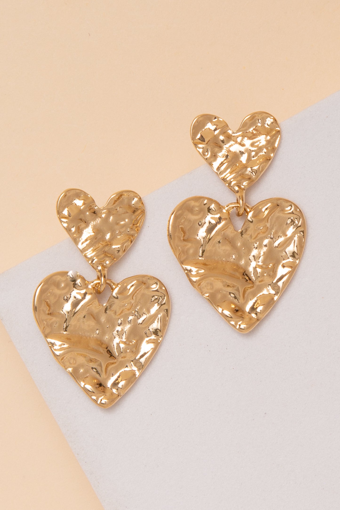 Ellie Hammered Heart Drop Post Earrings | Gold