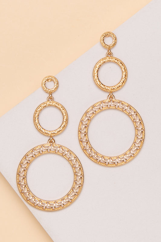Chloe Greek Key Three Circle Drop Earrings | Gold