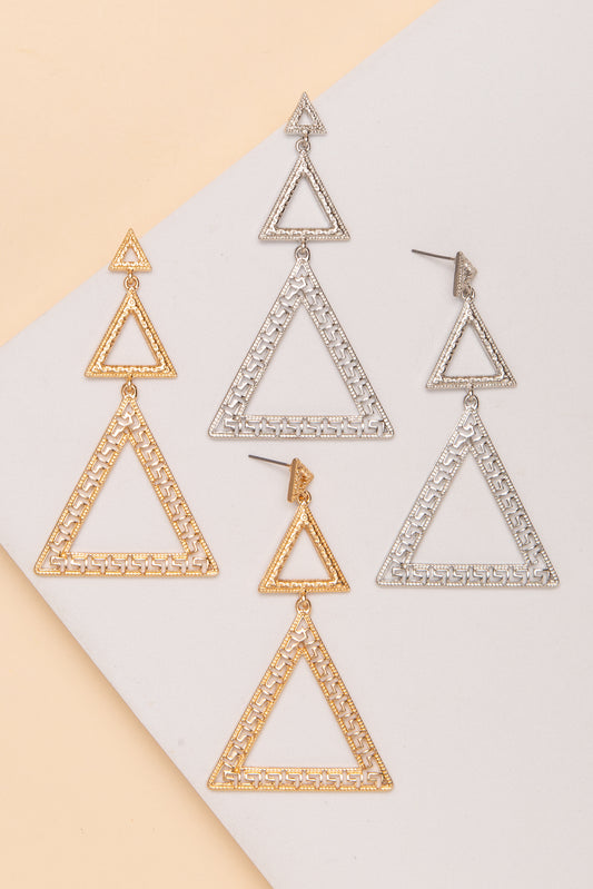 Valentina Greek Key Three Triangle Dangle Earrings