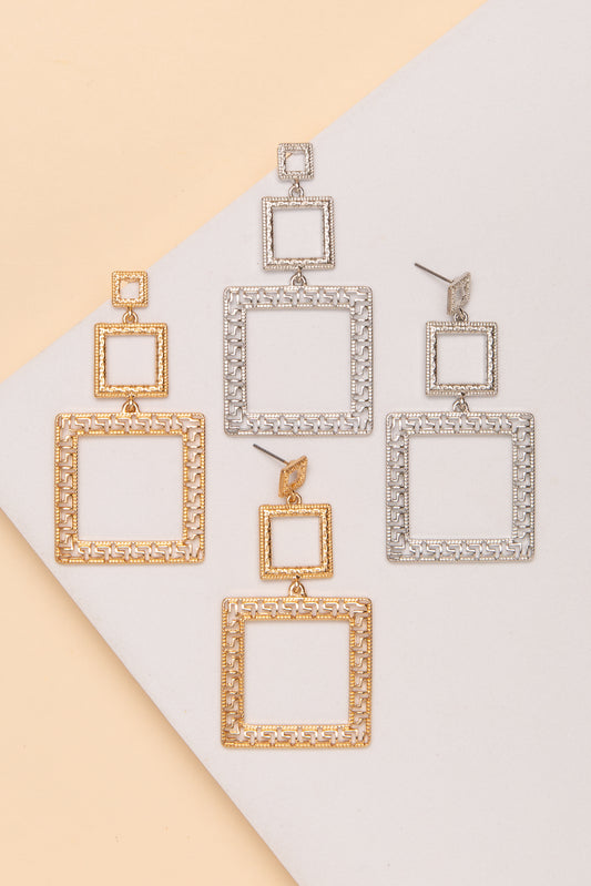 Hannah Greek Key Three Square Dangle Earrings