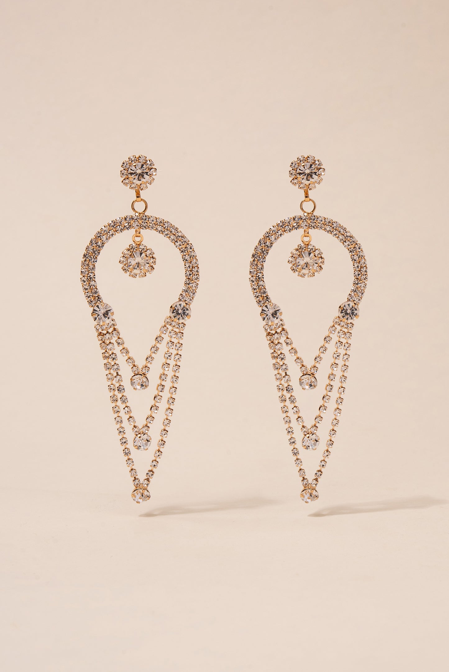 Crescent Half Hoop Drop Rhinestone Post Earrings
