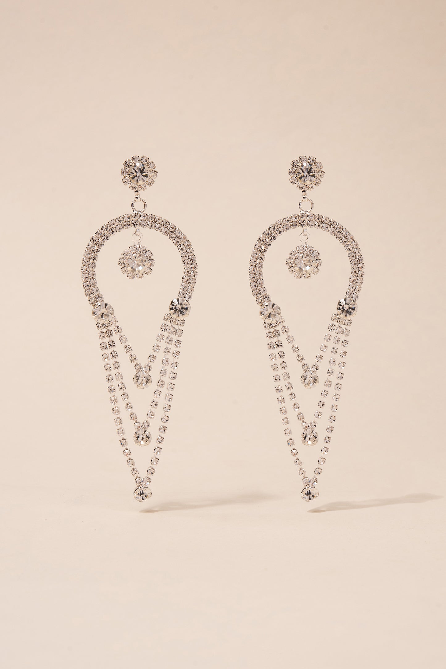 Crescent Half Hoop Drop Rhinestone Post Earrings