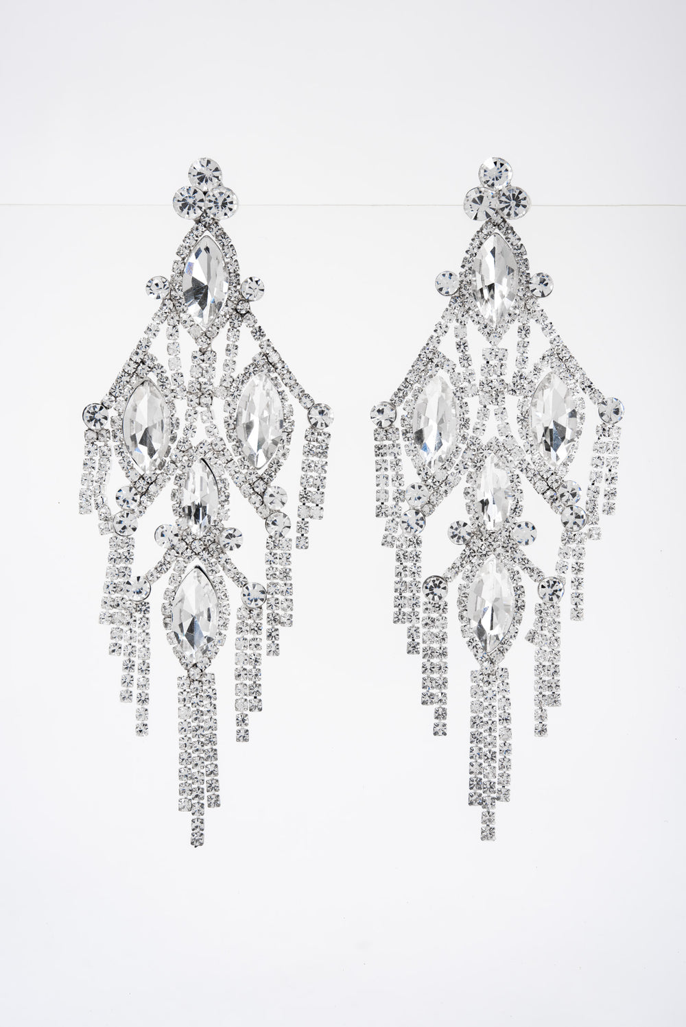 Lustre Fringe Rhinestone Drop Earrings | Silver