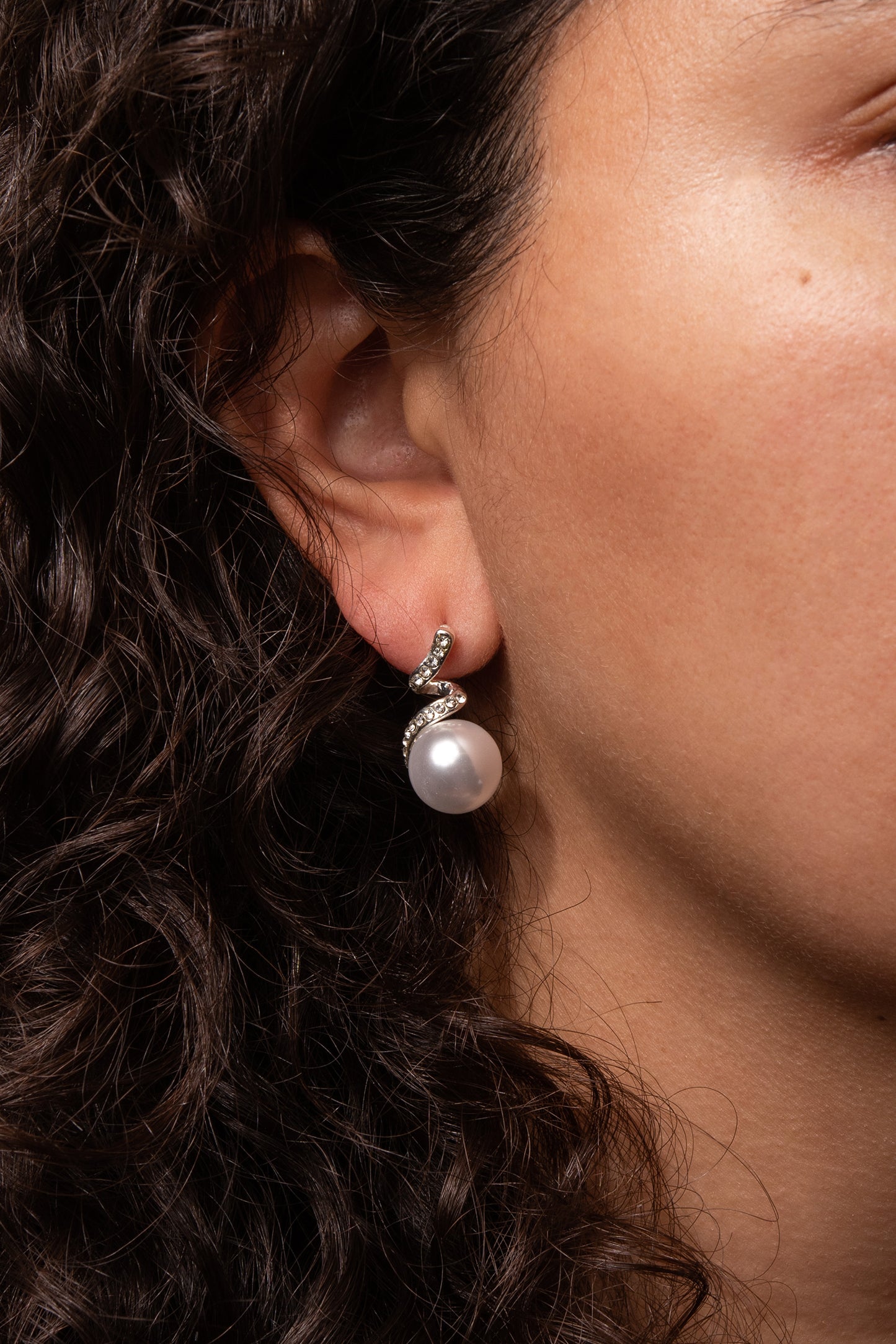 Rhinestone Swirl with Pearl Earrings