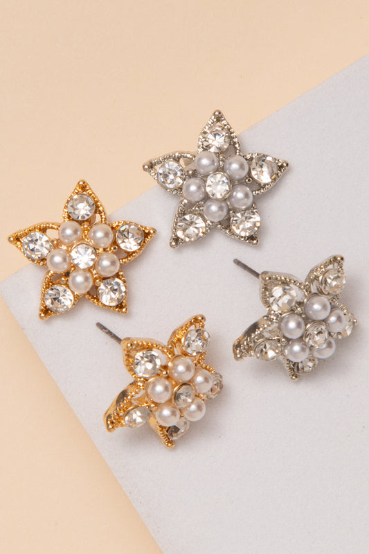 Zoey Pearl Crystal Star Stud Earrings