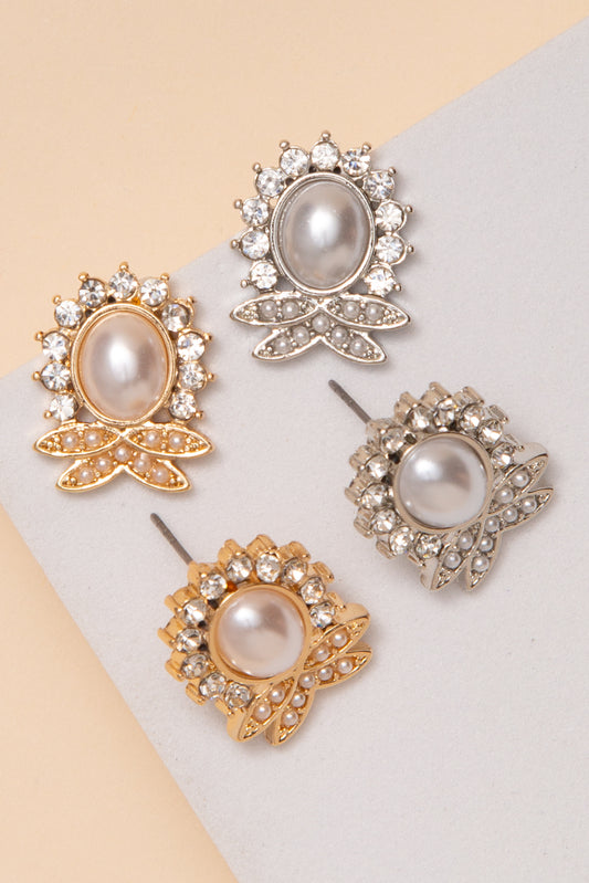 Alisson Oval Pearl Post Earrings With Crystal Halo