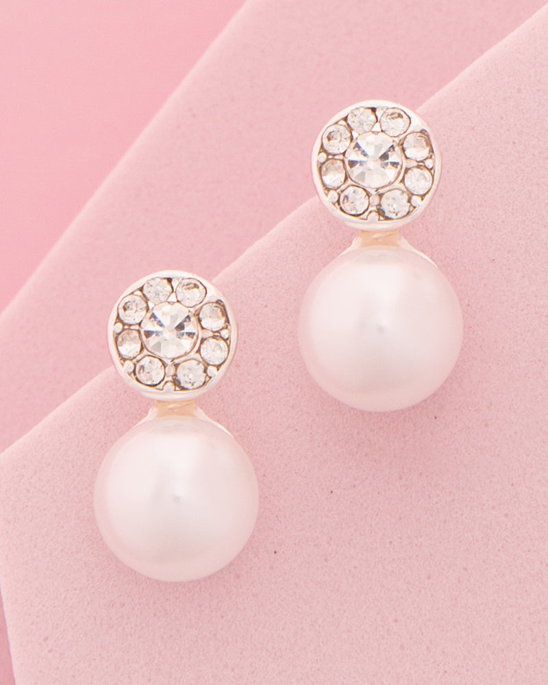 Mackenzie Crystal Halo Pearl Post Drop Earrings