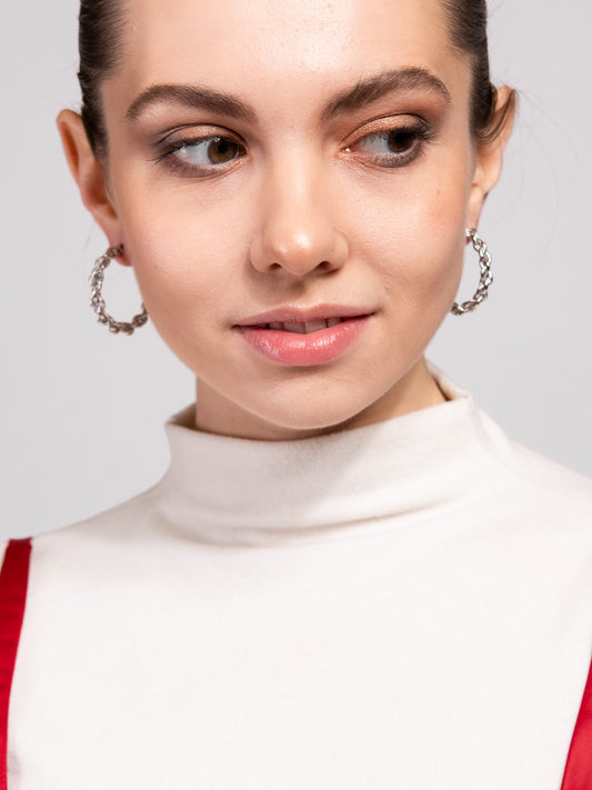 Frances White Gold Plated Chain Open Hoop Earrings