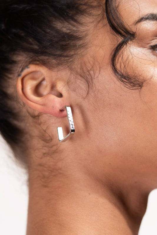 Kaida Square Open Hoop Huggie Earrings | Silver