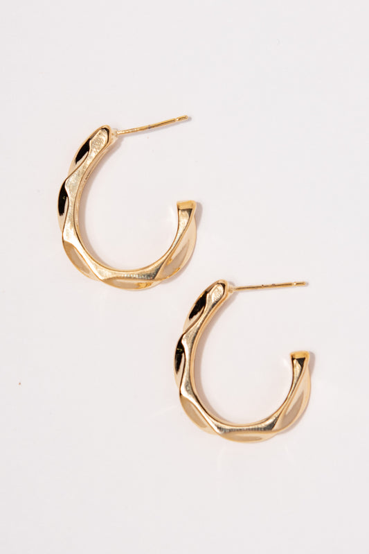 Annie Textured Open Hoop Earrings | Gold