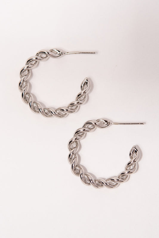 Kamila Twist Open Hoop Earrings | Silver