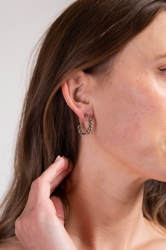 Kamila Twist Open Hoop Earrings | Silver