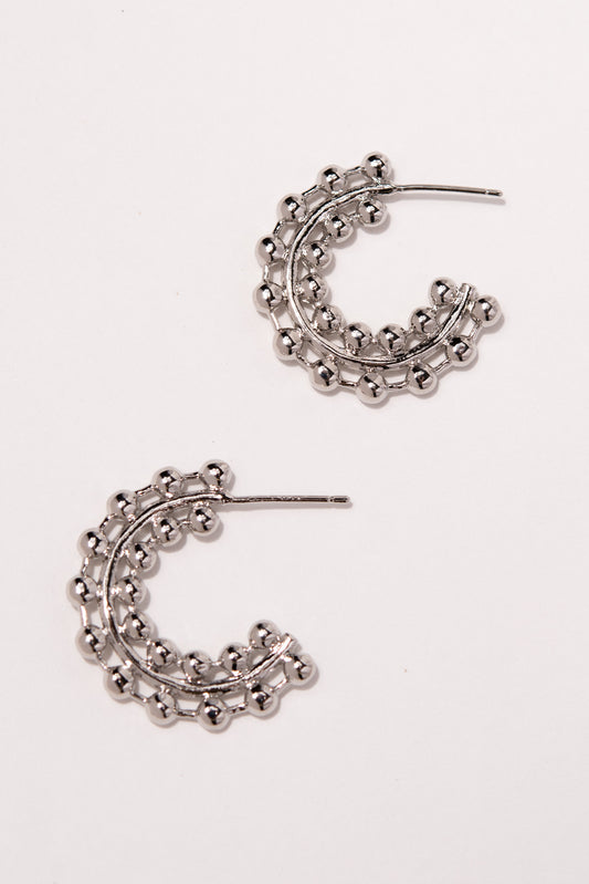 Amira Bead Open Hoop Earrings | Silver