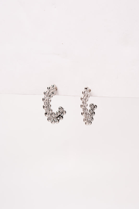 Amira Bead Open Hoop Earrings | Silver