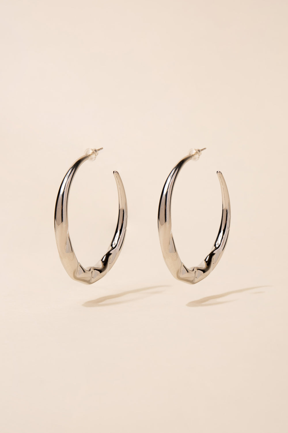 Thea Abstract Glossy Open Hoops | Silver