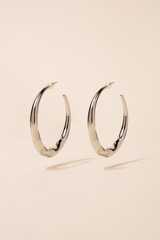 Thea Abstract Glossy Open Hoops | Silver