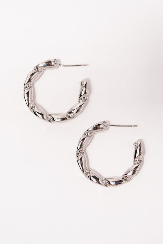 Londyn Textured Open Hoop Earrings | Silver
