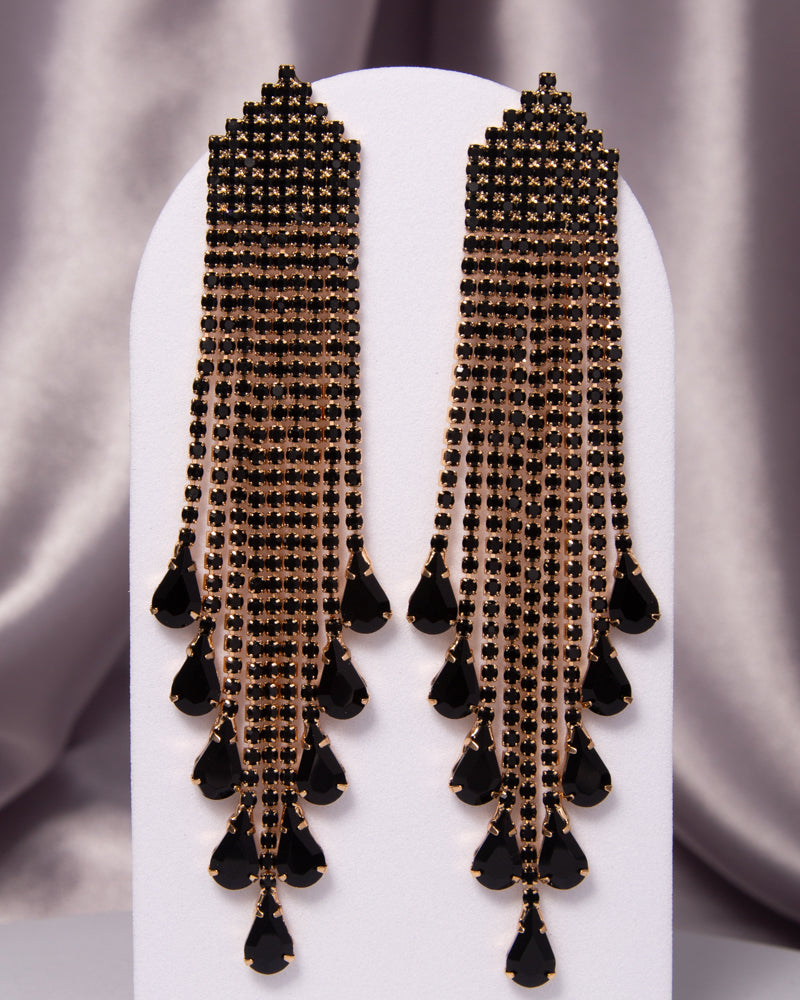 Eleanor Crystal Rhinestone Waterfall Tassel Long Drop Earrings