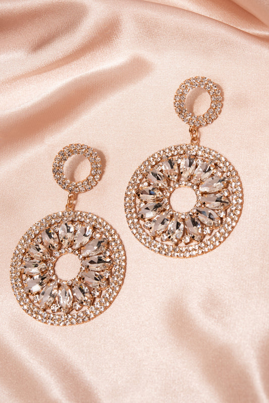 Estella Circle Drop Rhinestone Post Earrings | Gold