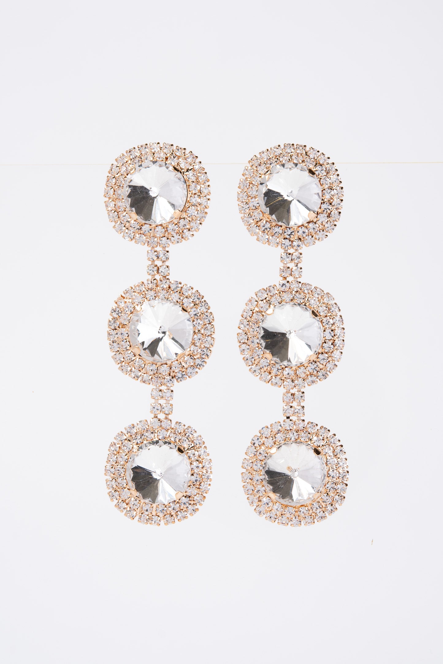 Georgia Triple Halo Long Drop Crystal Earrings