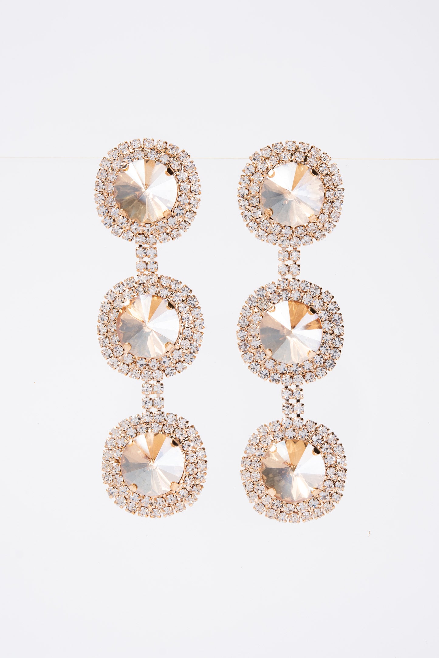 Georgia Triple Halo Long Drop Crystal Earrings