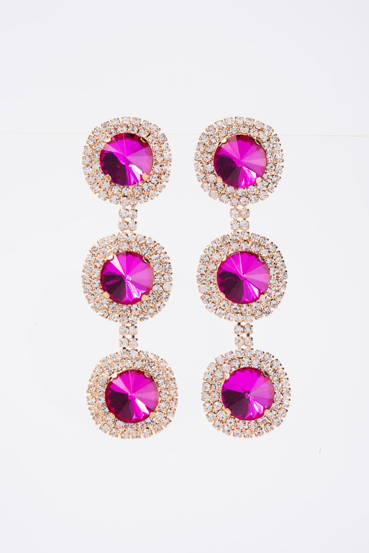 Georgia Triple Halo Long Drop Crystal Earrings