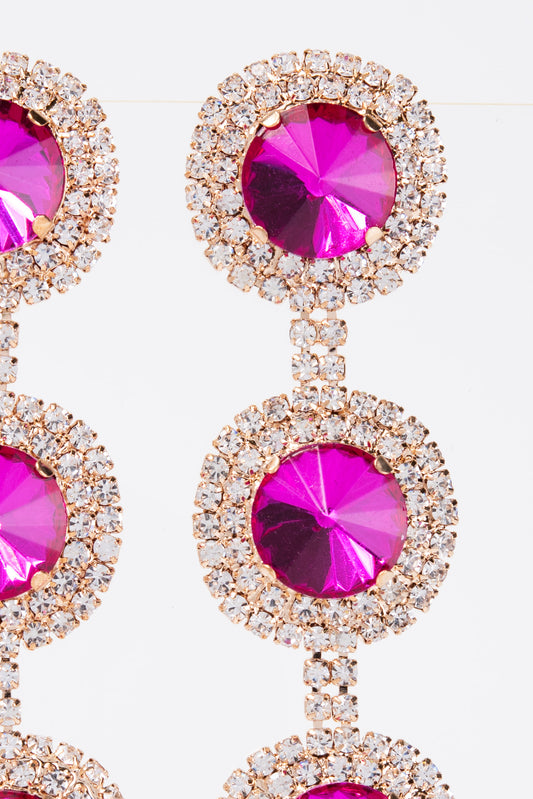 Georgia Triple Halo Long Drop Crystal Earrings | Fuchsia