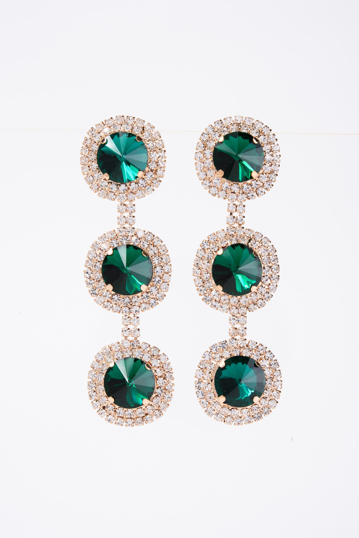 Georgia Triple Halo Long Drop Crystal Earrings