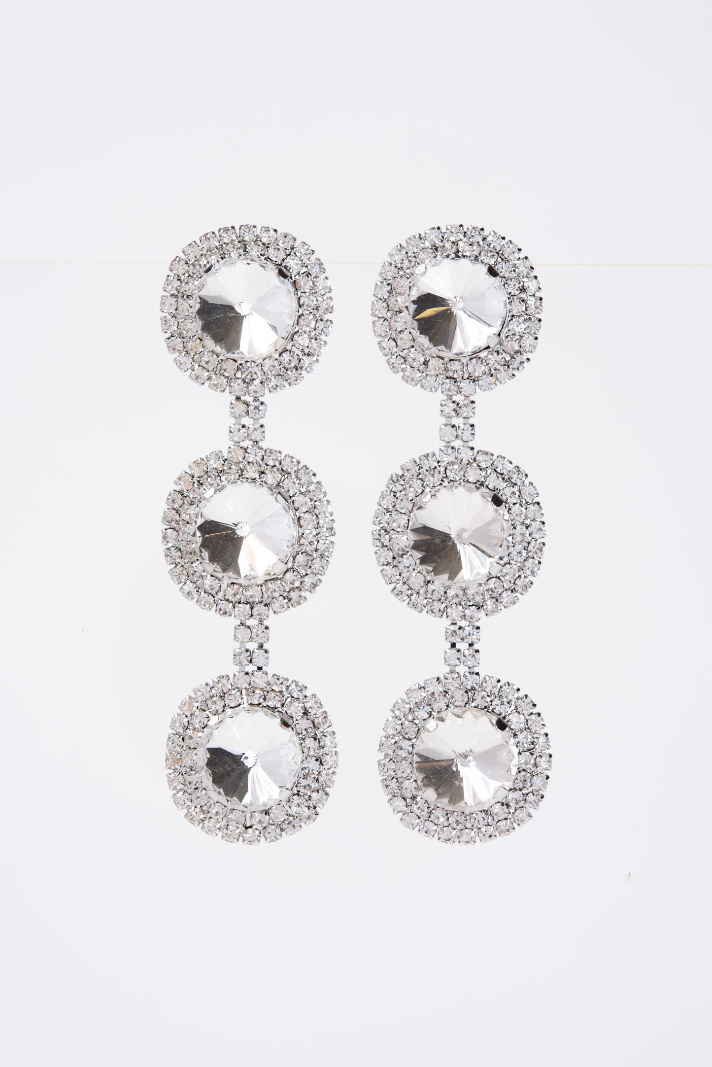 Georgia Triple Halo Long Drop Crystal Earrings