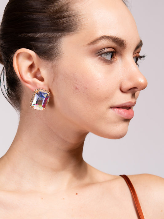Dahlia Stone Stud Post Earrings | Iridescent