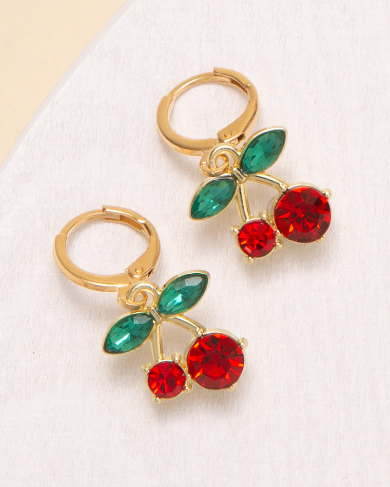 Lily Crystal Embellished Red Cherry Charm Hoop Earrings