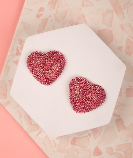 Jayla Valentines Day Crystal pave Heart Shaped Earrings | Fuchsia